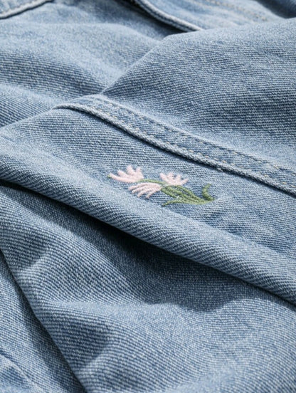 Jeans Rectos de Cintura Alta con Bordado Floral FK03