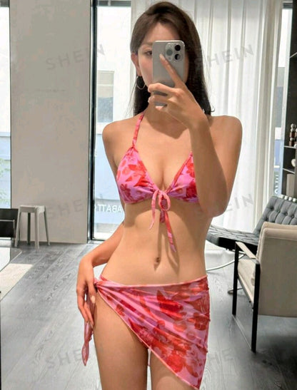 Conjunto de Bikini Estampado con Diseño de Nudo GQ010