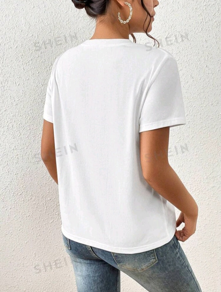 Camiseta de Cuello Redondo con Estampado de Flor (919)