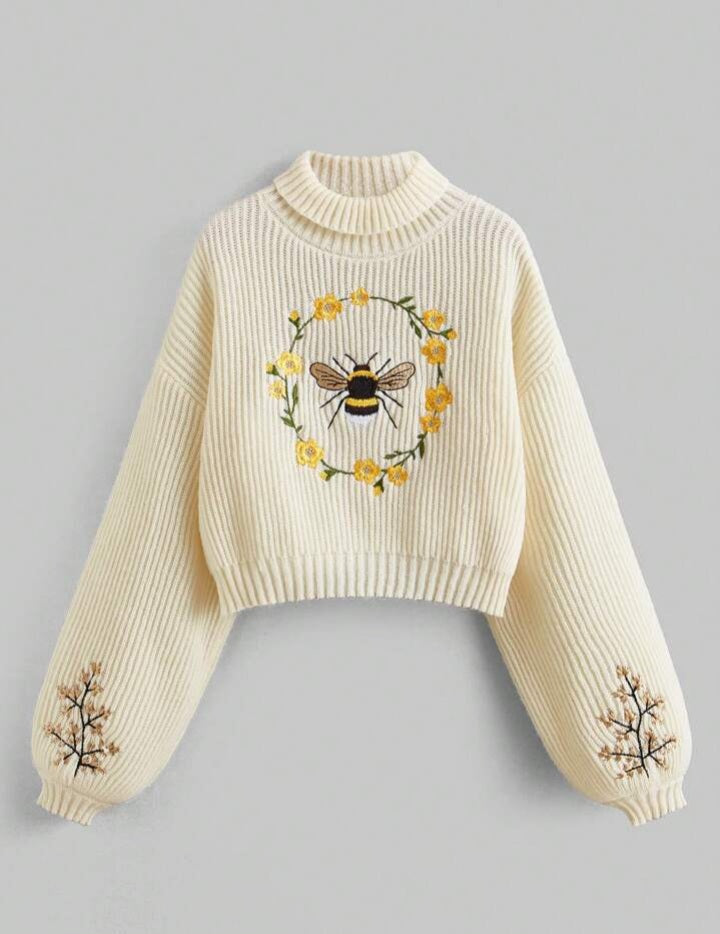 Suéter de Cuello Tortuga con Bordado de Abeja (960)