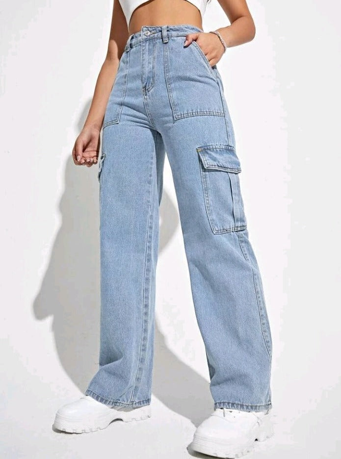Jeans cargo de talle alto AN05